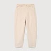 Pantalon taille haute velours resserr&eacute; ivoire femme