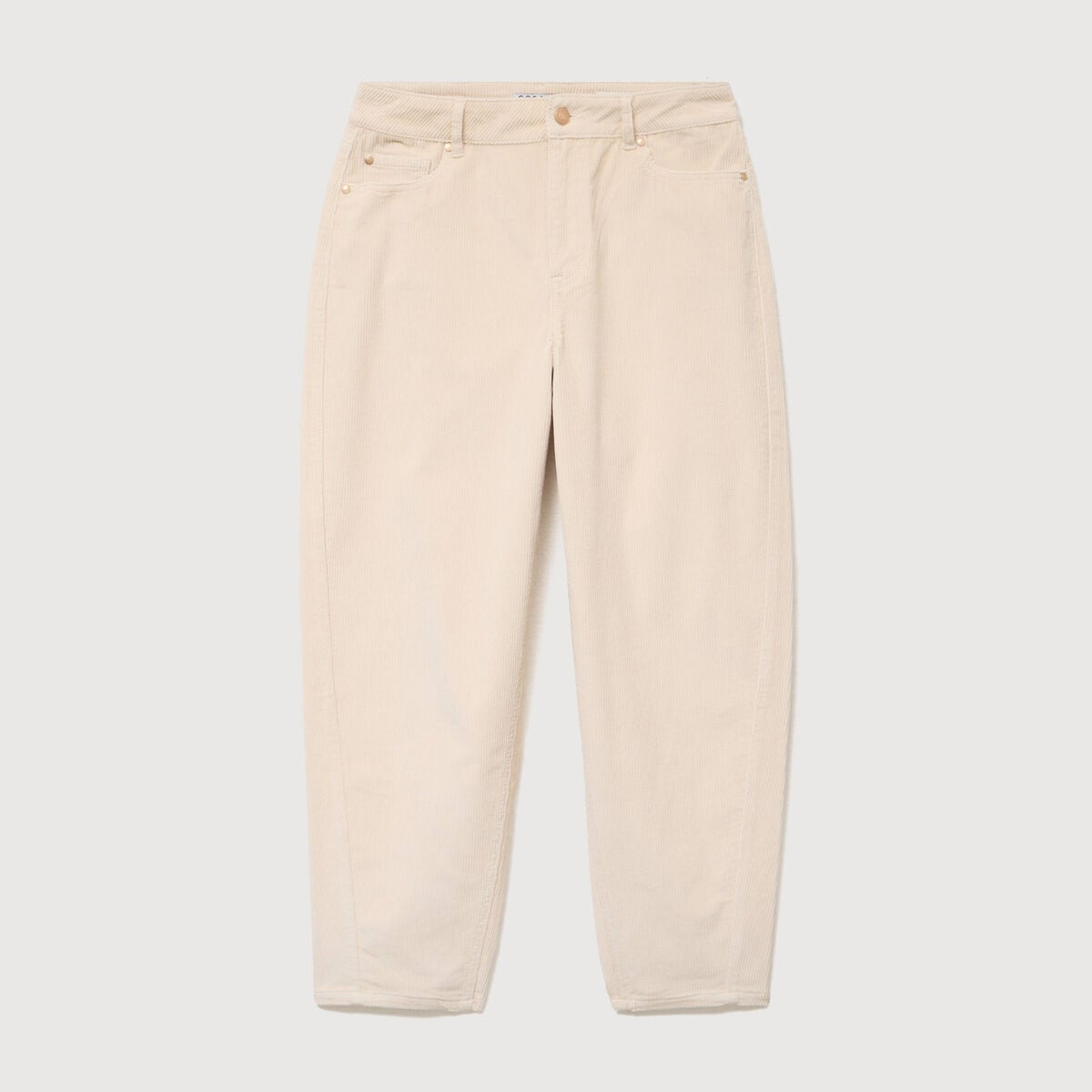 Pantalon taille haute velours resserr&eacute; ivoire femme