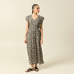 Robe longue &eacute;vas&eacute;e col v manches courtes noir femme