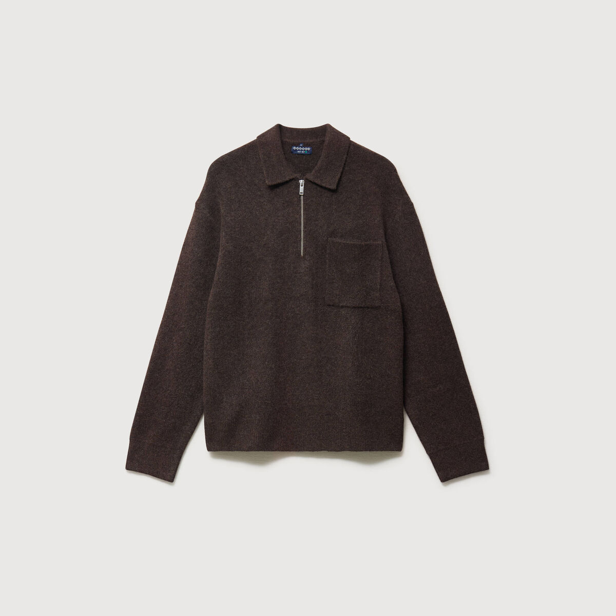 Pull droit manches longues marron fonc&eacute; homme