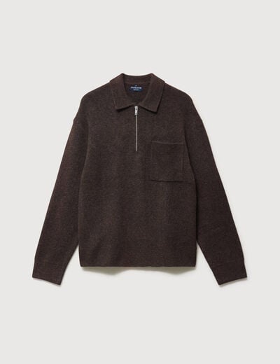 Pull droit manches longues marron fonc&eacute; homme