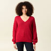 Pull ajouré col V manches longues rouge femme