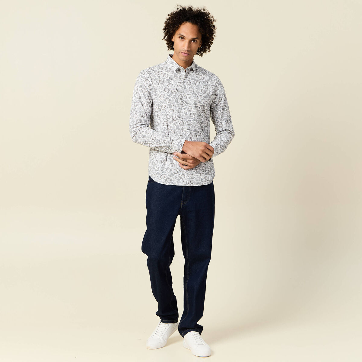 Chemise en coton manches longues blanc homme