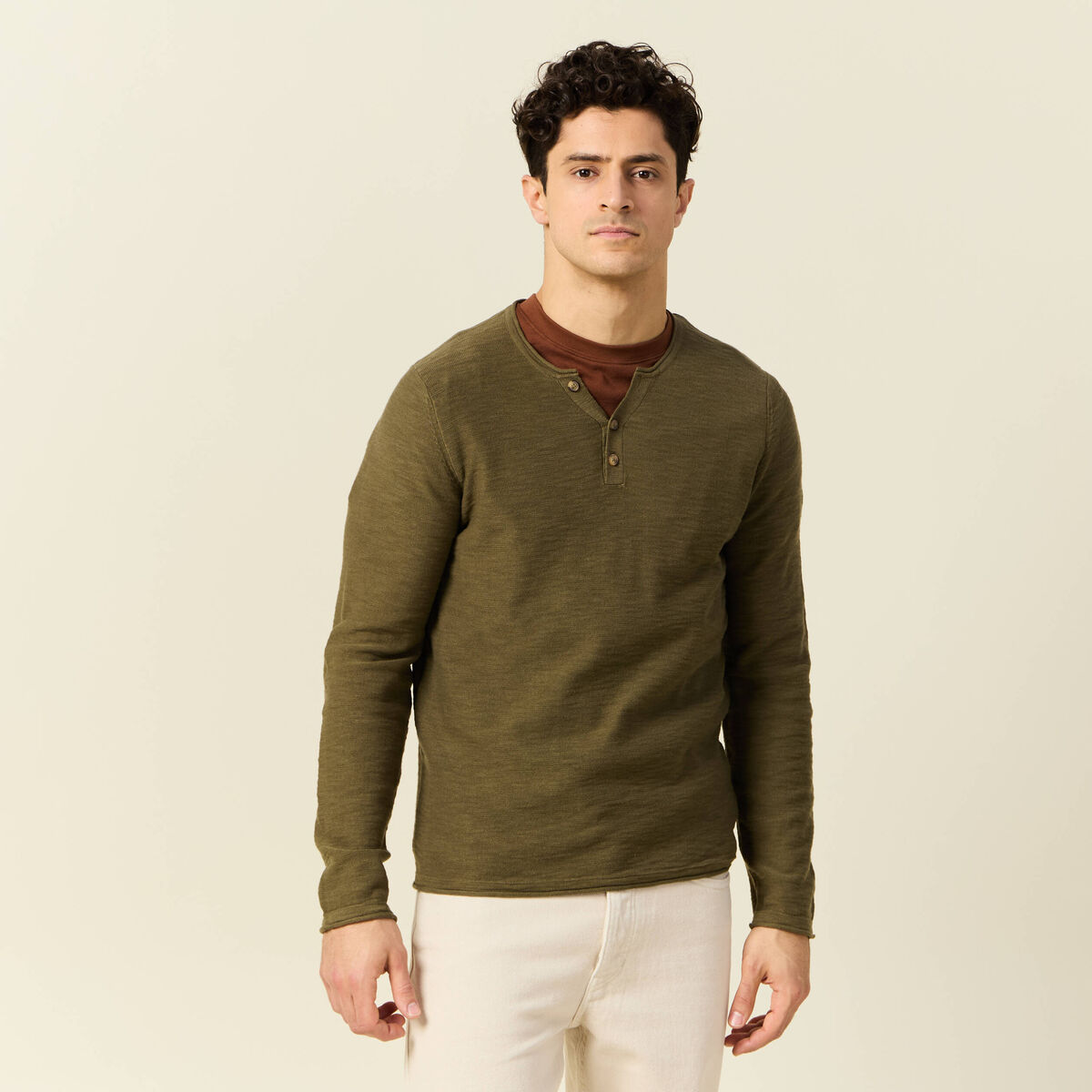 Pull manches longues vert kaki homme