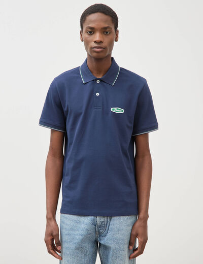 Polo cintr&eacute; en coton manches courtes bleu marine homme