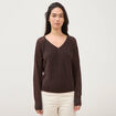 Pull droit col v manches longues marron femme