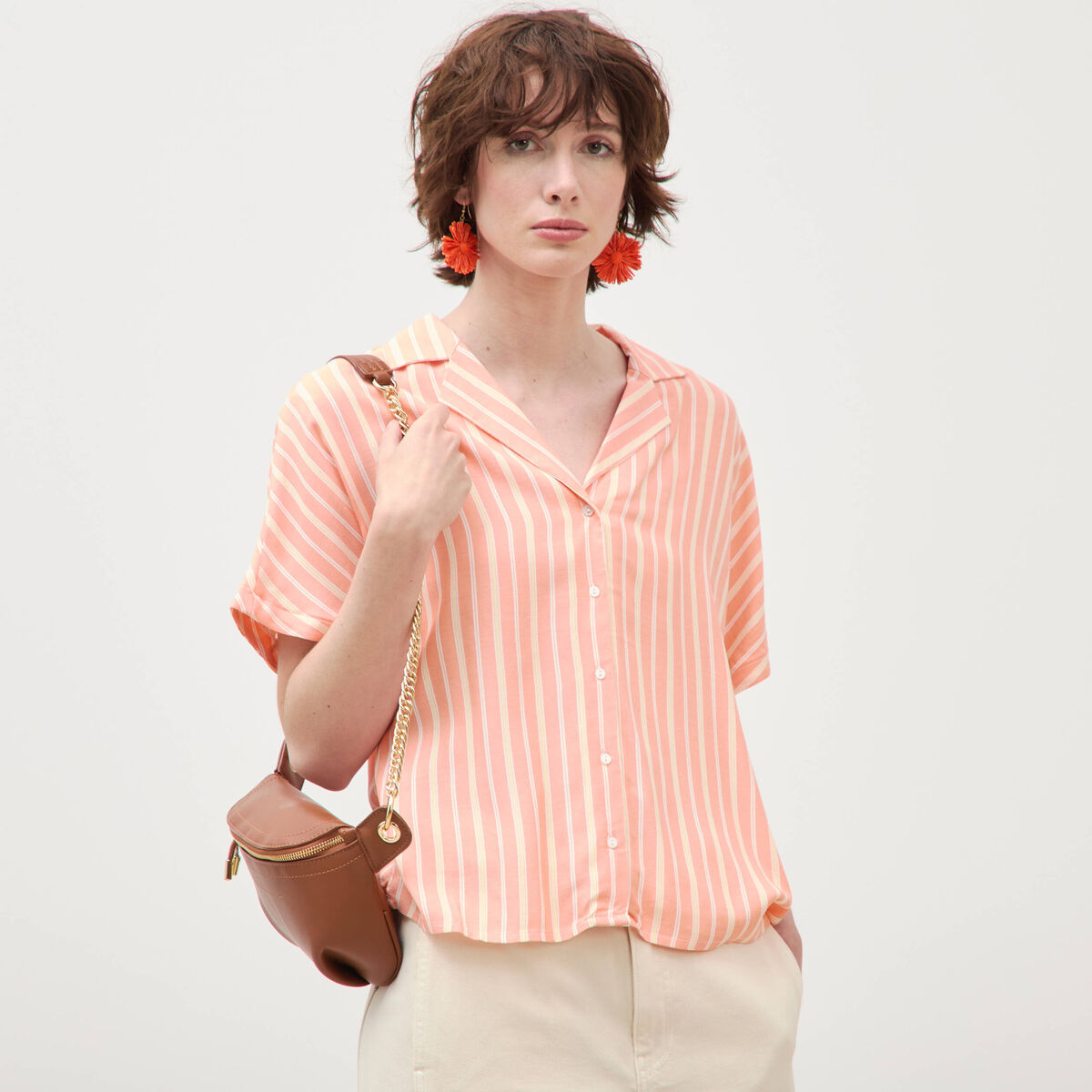 Chemise manches 3/4 orange abricot femme