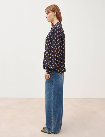 Blouse manches longues bleu marine femme