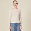 T-shirt cintr&eacute; manches longues col rond beige femme