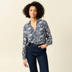 Chemise manches longues fluide bleu marine femme
