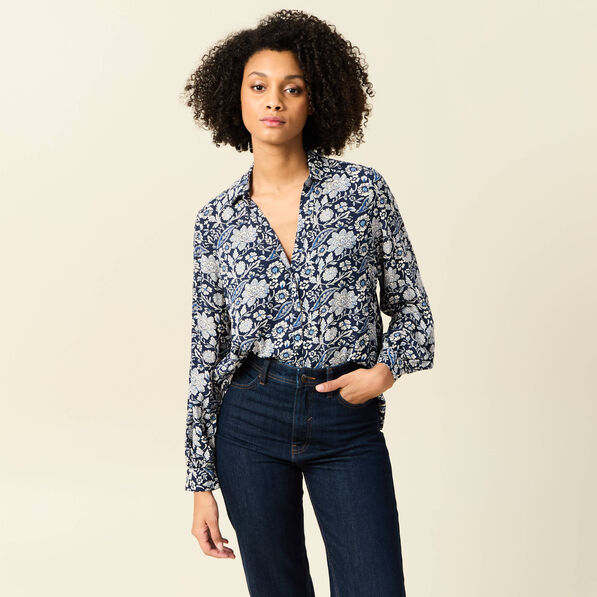 Chemise manches longues fluide bleu marine femme