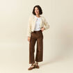 Pantalon large taille haute en velours vieux rose femme