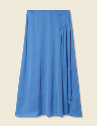 Jupe longue évasée satin bleu femme