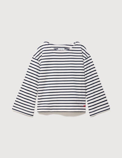 Pull droit manches longues broderie ecru femme