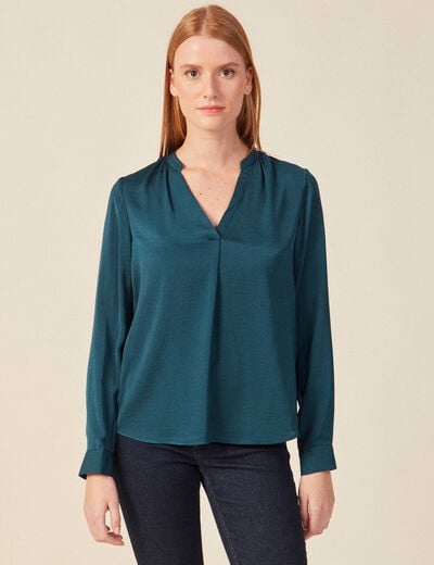 Blouse manches longues bleu canard femme