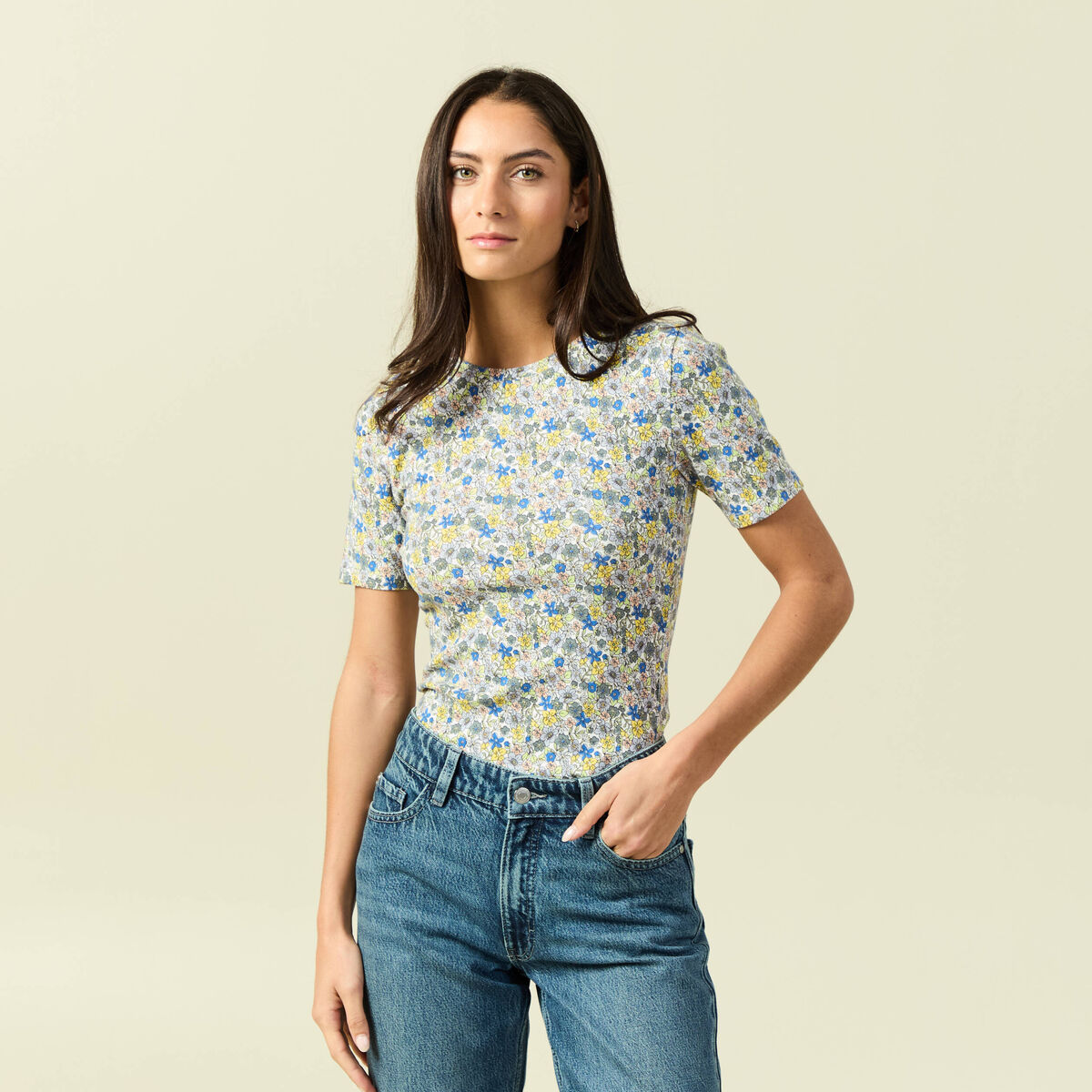 T-shirt manches courtes bleu femme