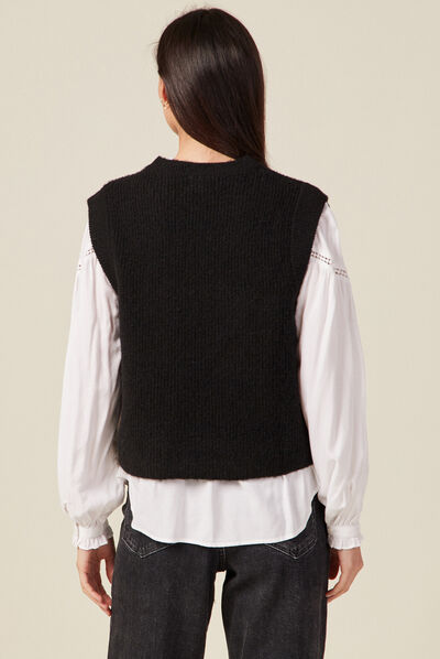 Pull sans manches noir femme