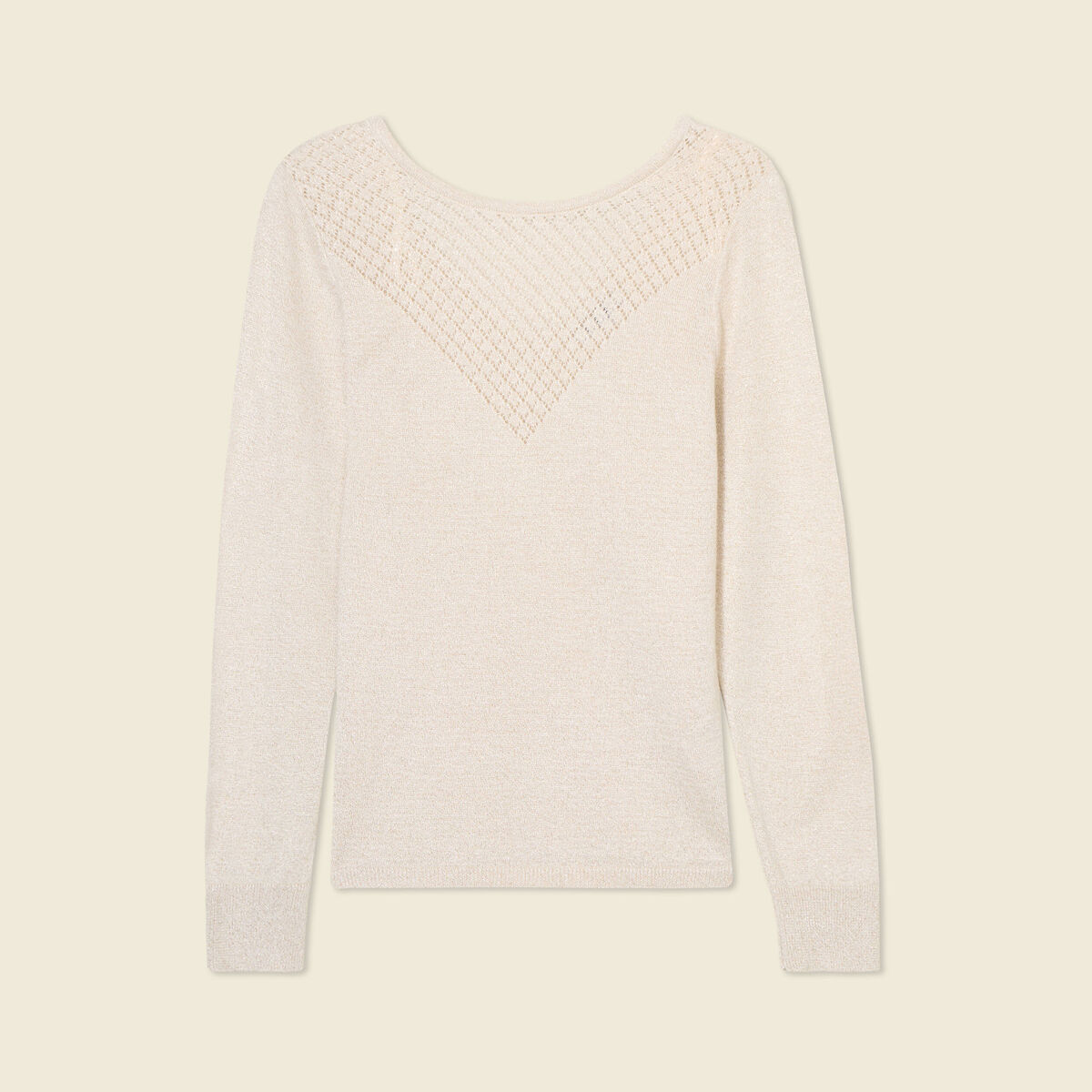 Pull manches longues ajouré creme femme