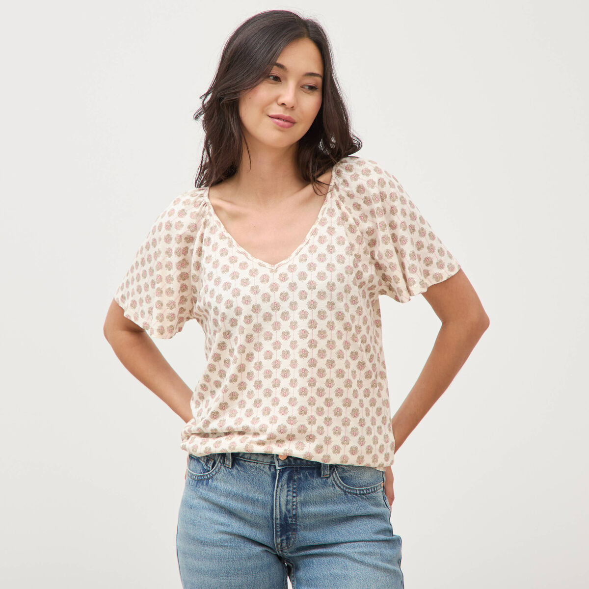 T-shirt manches courtes jaune pastel femme
