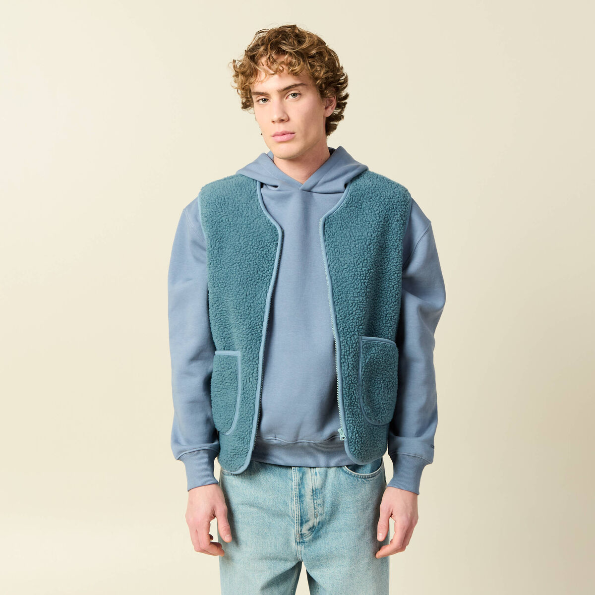 Sweat sans manches effet polaire bleu gris homme