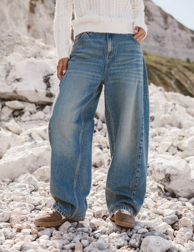 Jeans barrel taille standard bleu femme