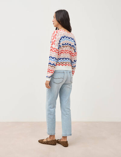 Pull droit col v manches longues multicolore femme