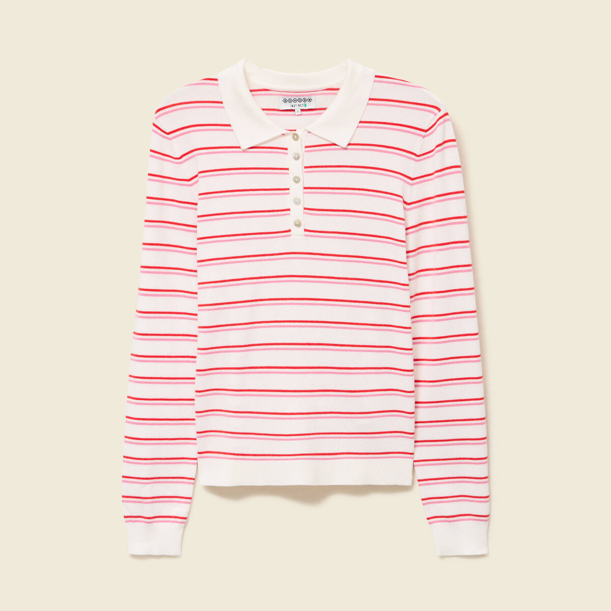 Polo ray&eacute; manches longues blanc femme
