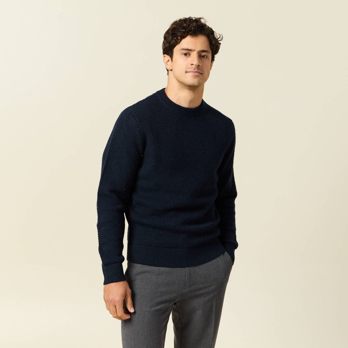 Pull col rond bleu marine homme