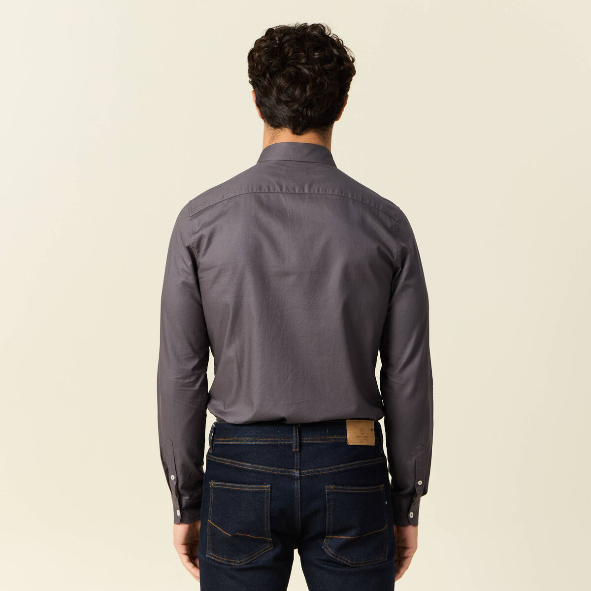 Col cintr&eacute; en coton manches longues gris fonc&eacute; homme