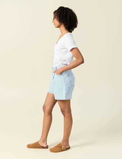 Short droit en jean à pinces denim bleach femme