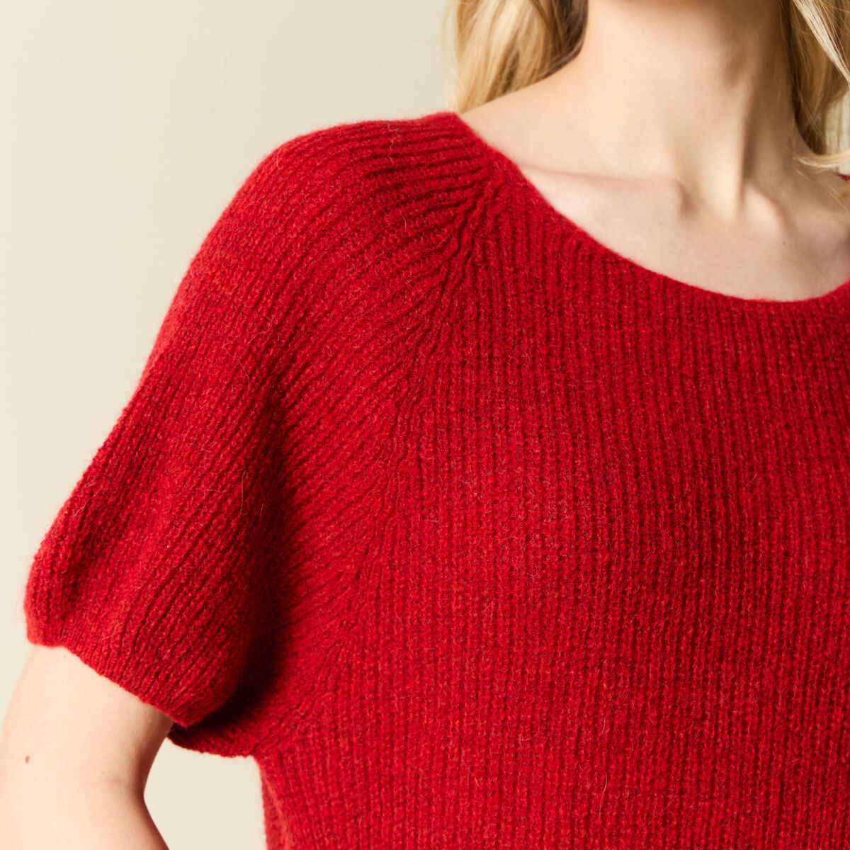 Pull manches courtes rose framboise femme