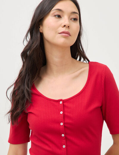 T-shirt c&ocirc;tel&eacute; ajust&eacute; manches courtes rouge femme