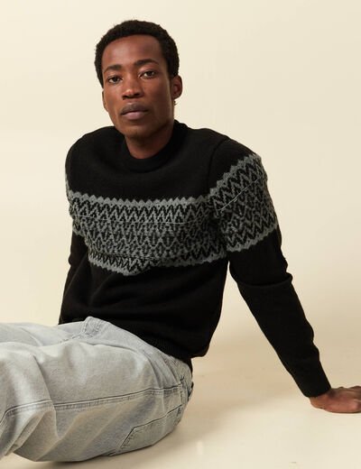 Pull col rond manches longues noir homme