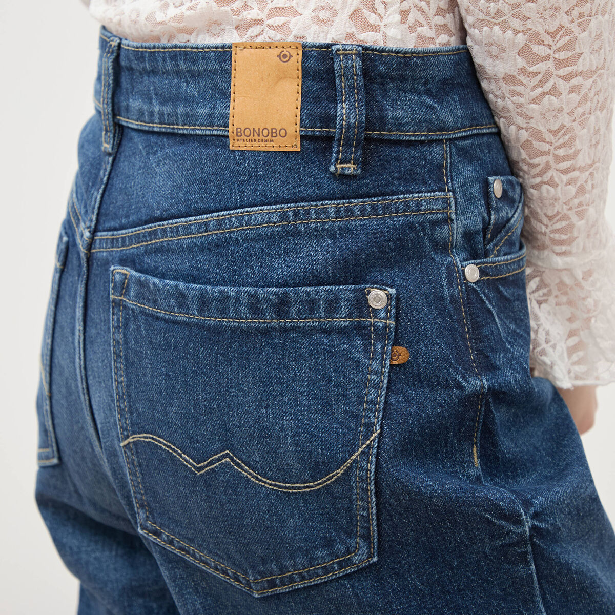 Jeans large taille haute denim brut femme