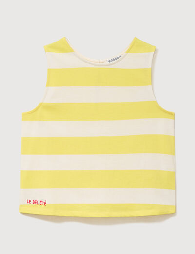 D&eacute;bardeur ray&eacute; col rond en coton jaune femme
