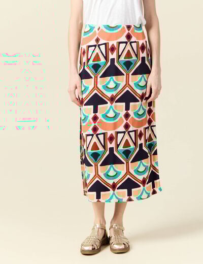 Jupe longue droite fendue orange femme