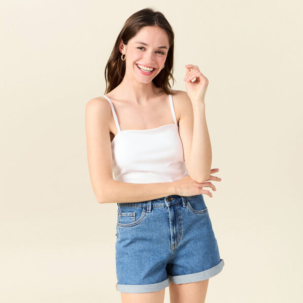 Bustier cropped à bretelles blanc femme