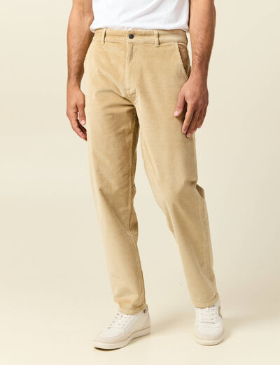 Pantalon droit en velours longueur 32 beige homme