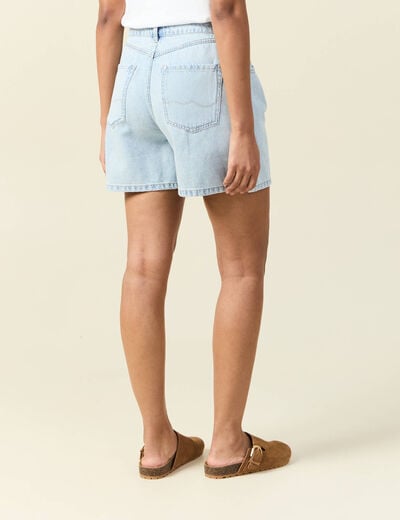 Short droit en jean à pinces denim bleach femme