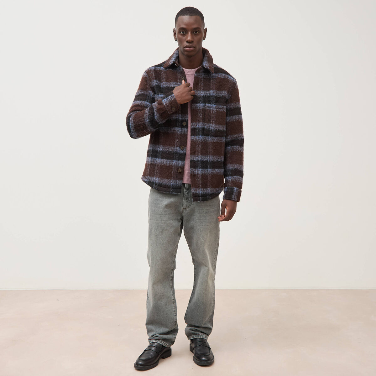 Surchemise oversize manches longues marron homme