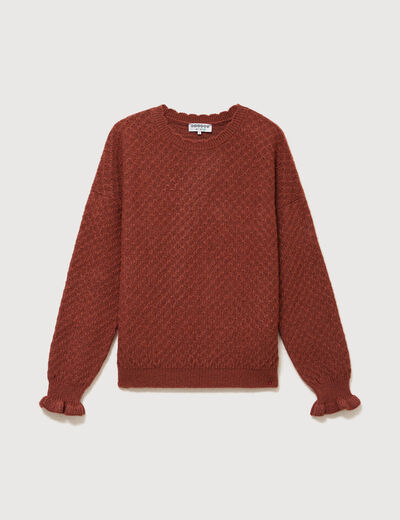 Pull droit col rond manches longues marron cognac femme