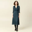 Robe longue évasée manches 3/4 bleu canard femme
