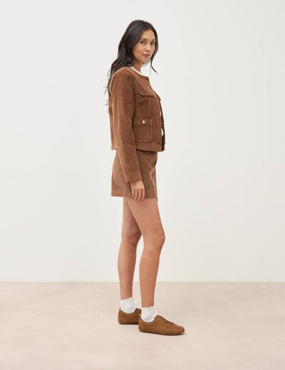 Veste manches longues en velours vieux rose femme