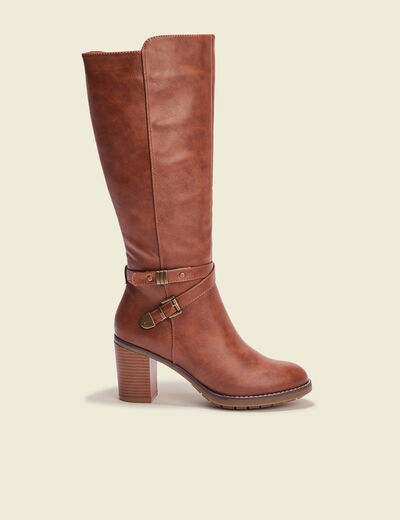 Bottes à talons avec brides marron femme
