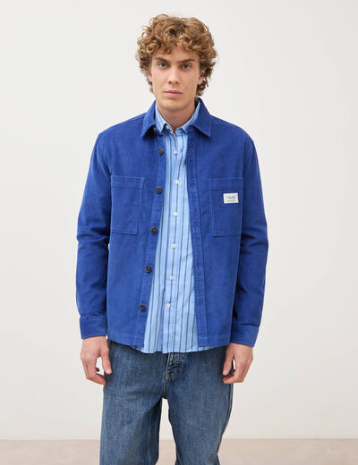 Surchemise courte droite en velours bleu electrique homme