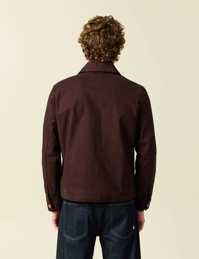 Blouson droit court en coton marron fonc&eacute; homme