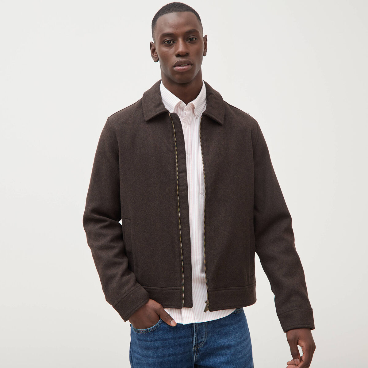 Veste oversize courte col classique marron homme