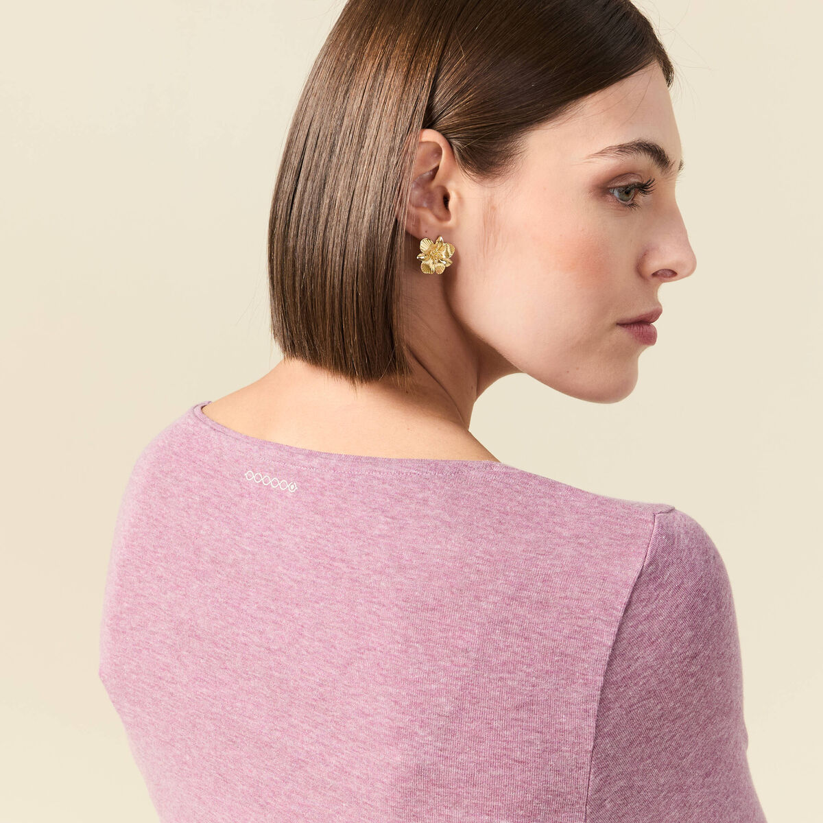 T-shirt cintr&eacute; manches longues col rond mauve femme
