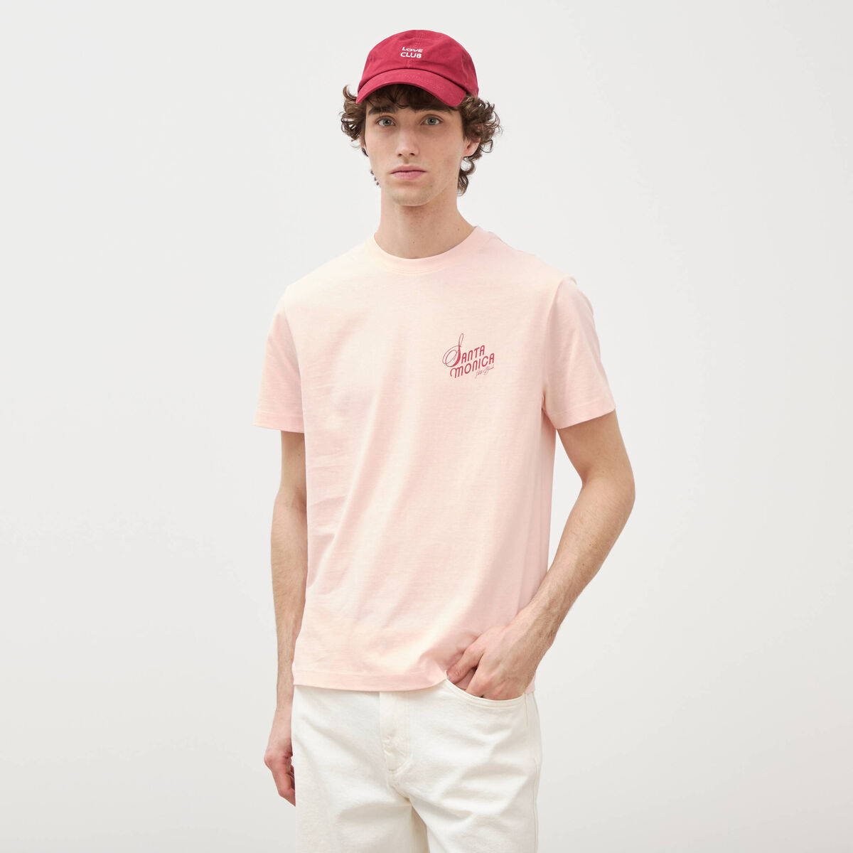 T-shirt en coton rose poudr&eacute;e homme