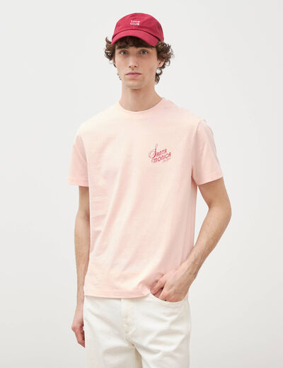 T-shirt en coton rose poudr&eacute;e homme